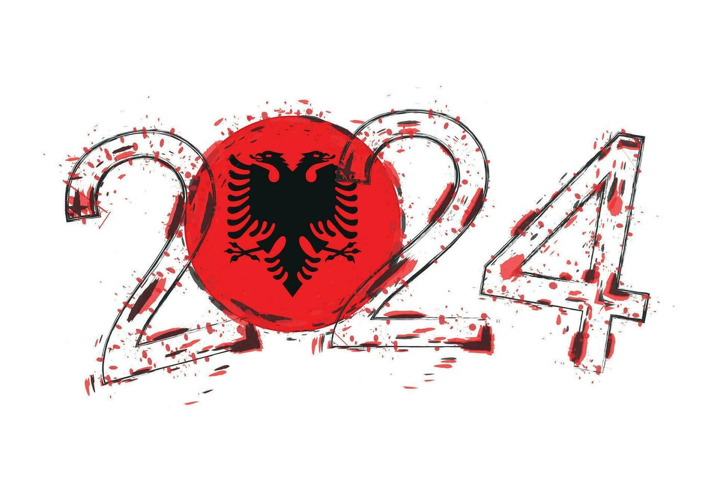 2024 Year in grunge style with flag of Albania. vector