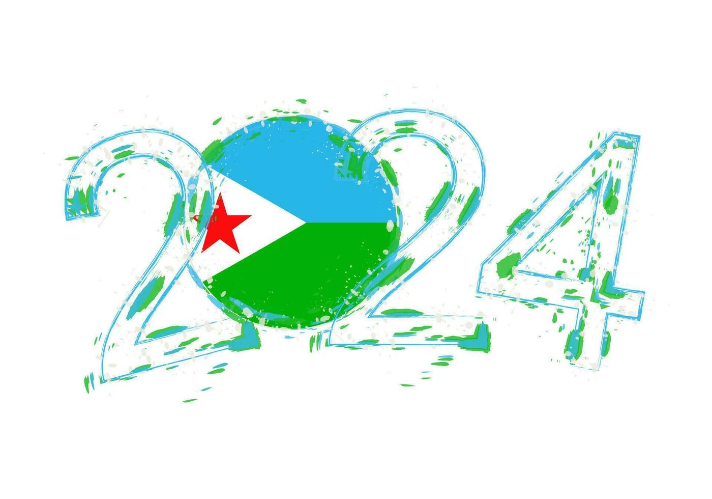 2024 Year in grunge style with flag of Djibouti. vector