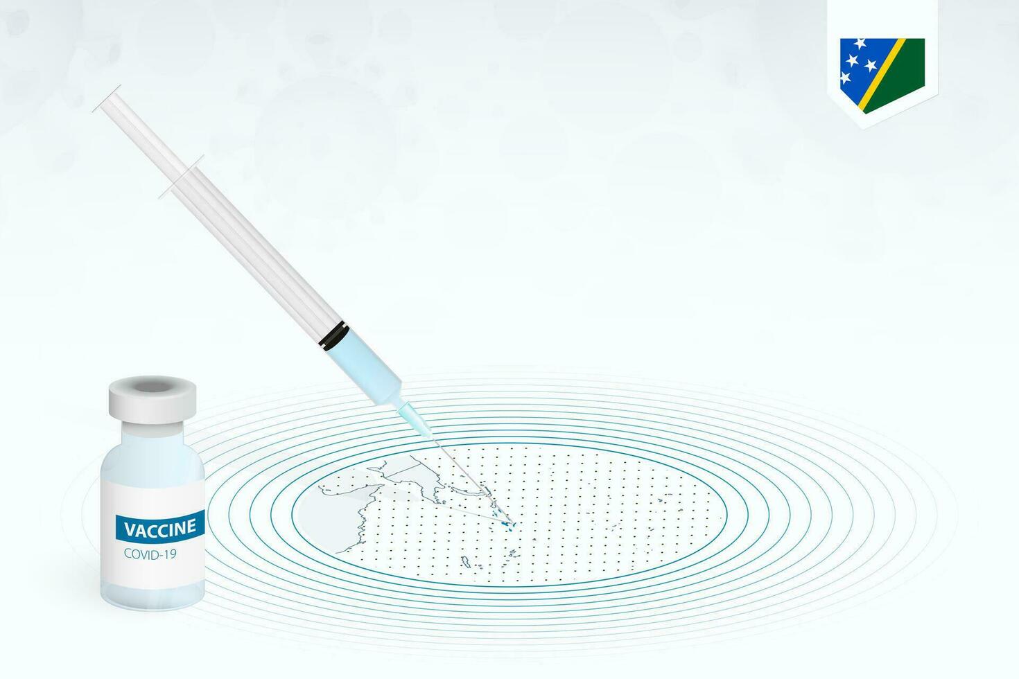 COVID-19 vaccination in Solomon Islands, coronavirus vaccination illustration with vaccine bottle and syringe injection in map of Solomon Islands. vector