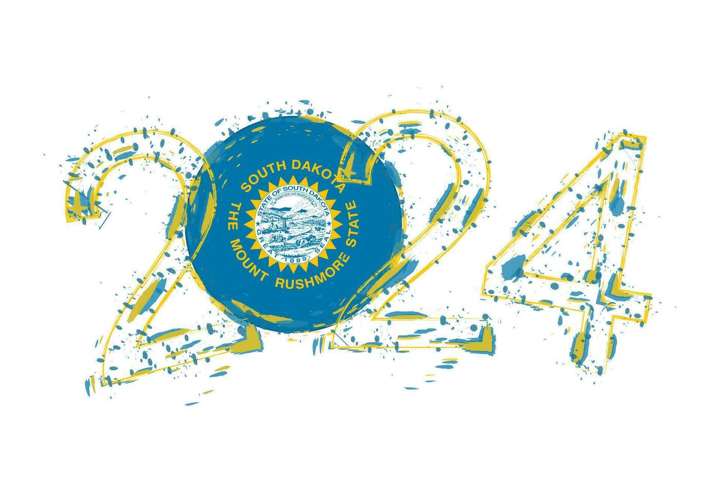 2024 año en grunge estilo con bandera de sur dakota vector