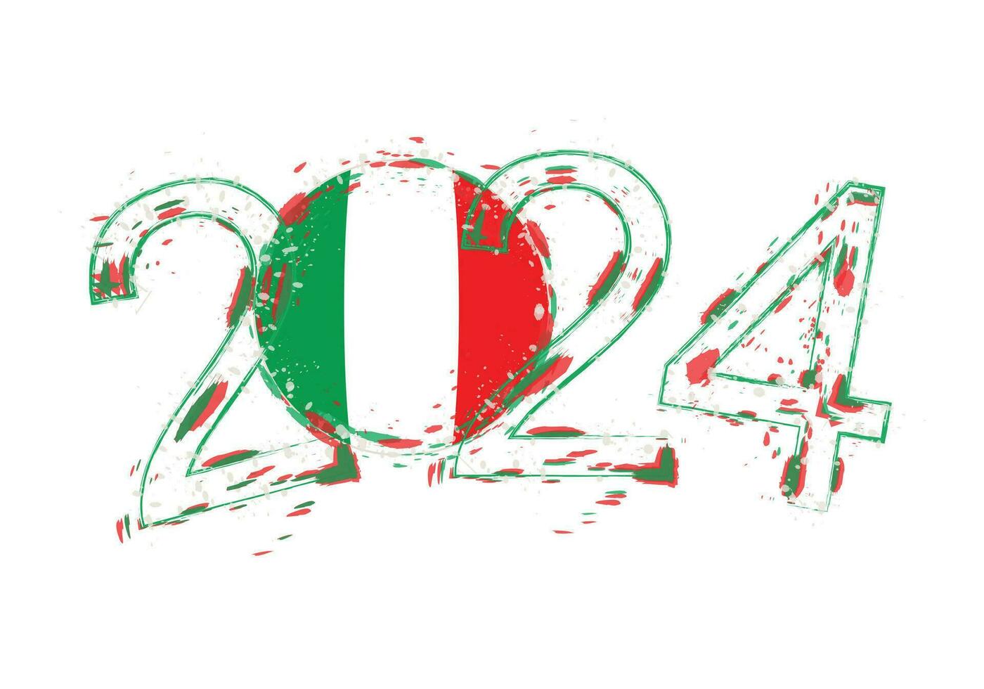 2024 año en grunge estilo con bandera de Italia. vector