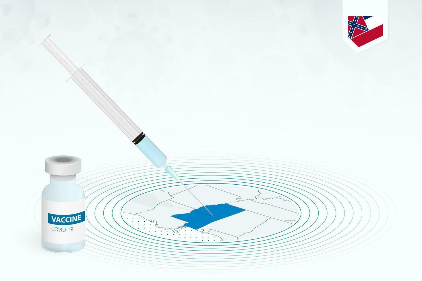 COVID-19 vaccination in Mississippi, coronavirus vaccination illustration with vaccine bottle and syringe injection in map of Mississippi. vector