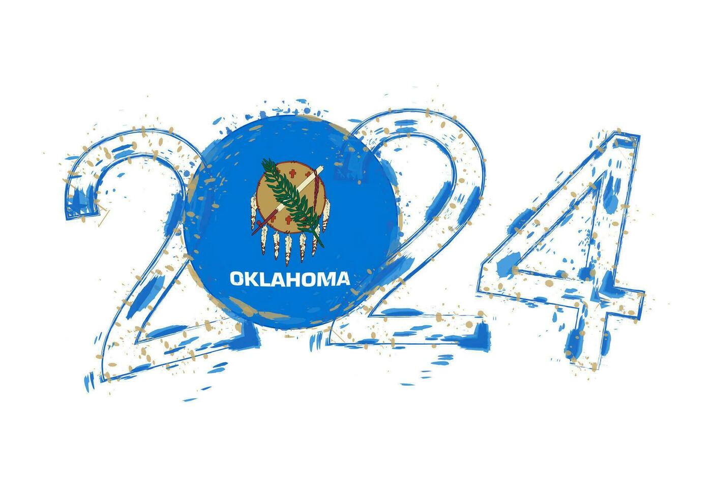 2024 año en grunge estilo con bandera de Oklahoma. vector