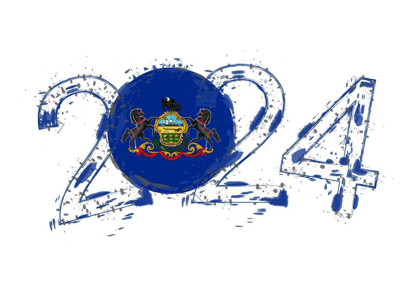 2024 Year in grunge style with flag of Pennsylvania. vector