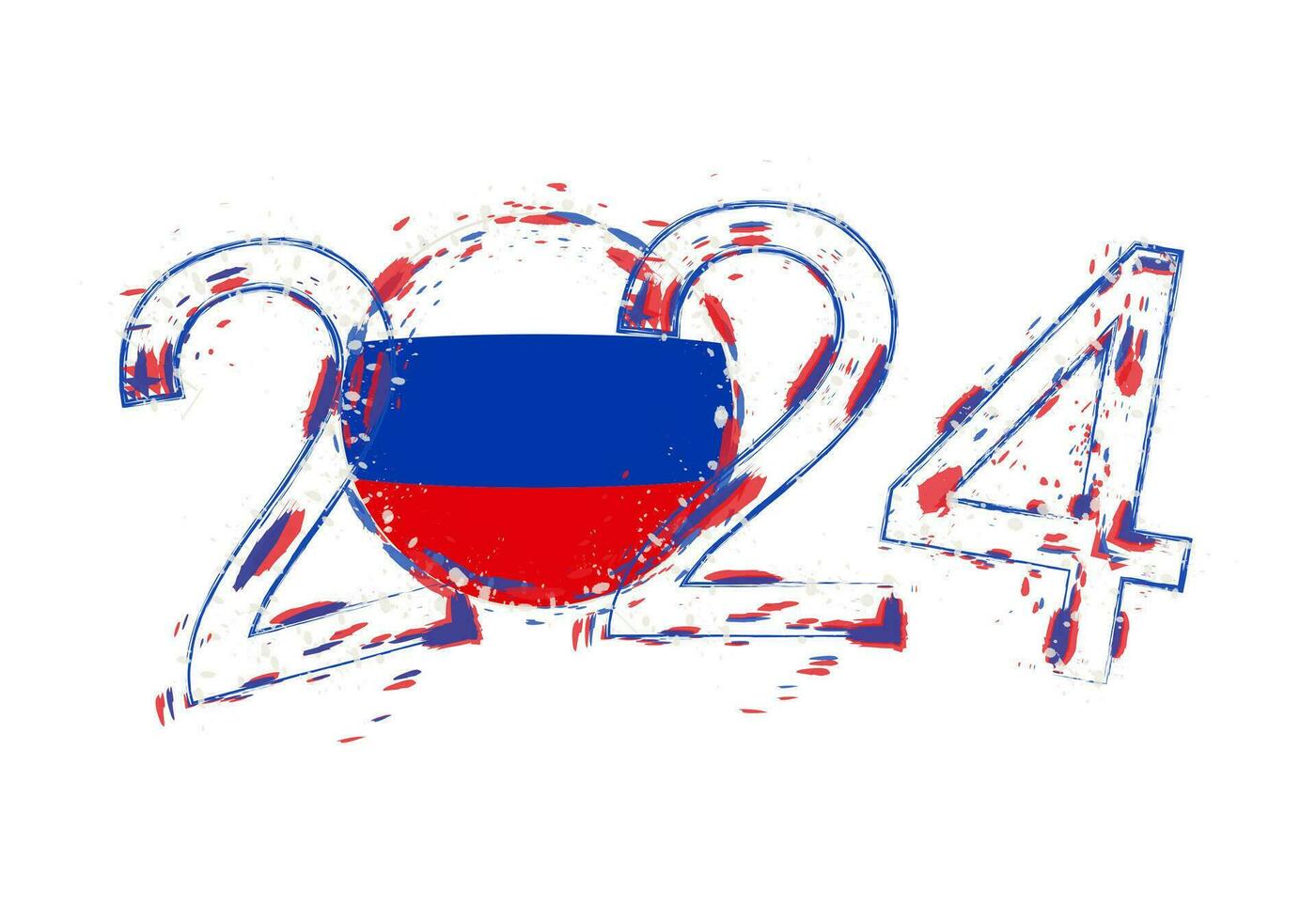 2024 Year in grunge style with flag of Russia. vector