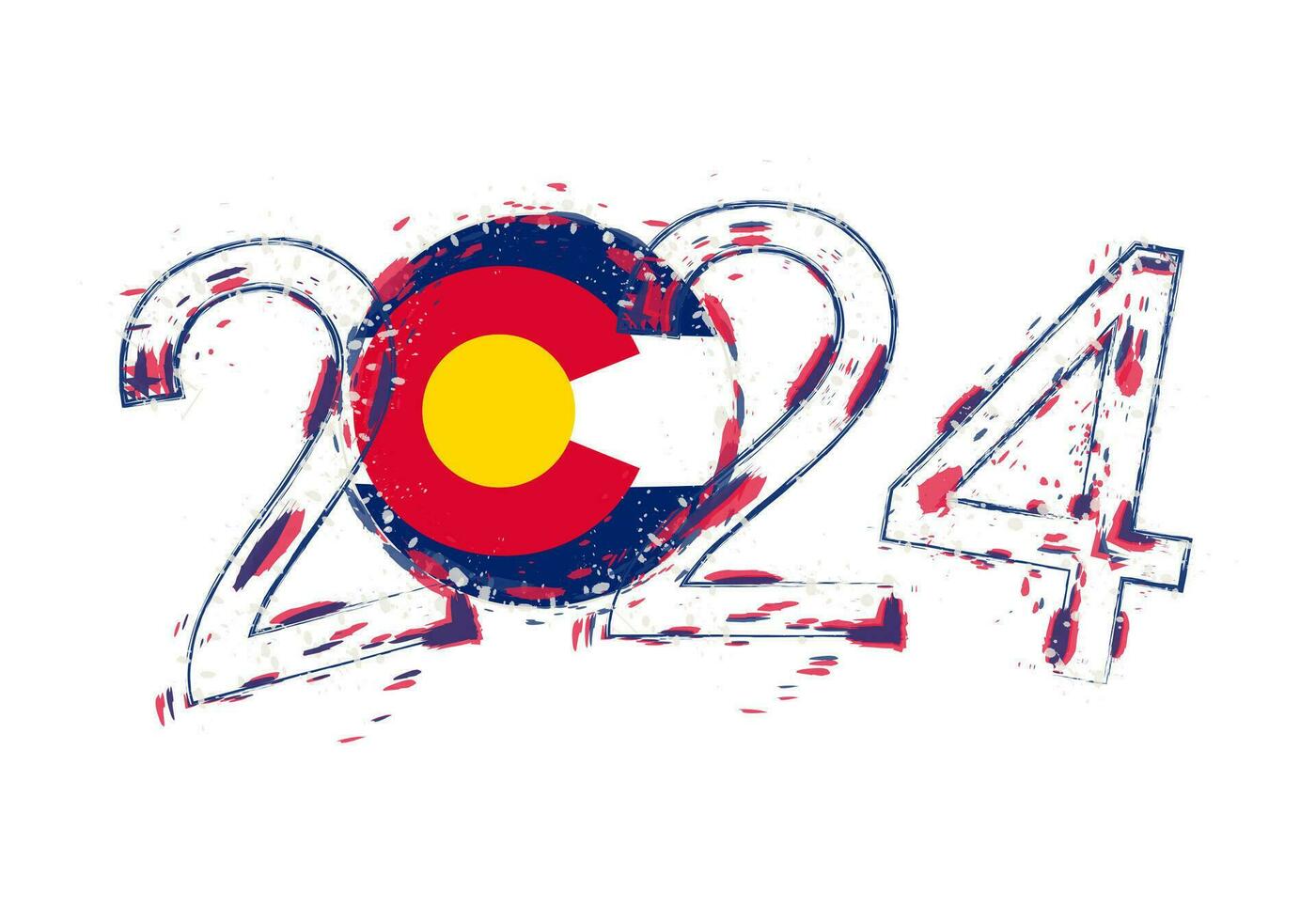 2024 año en grunge estilo con bandera de Colorado. vector