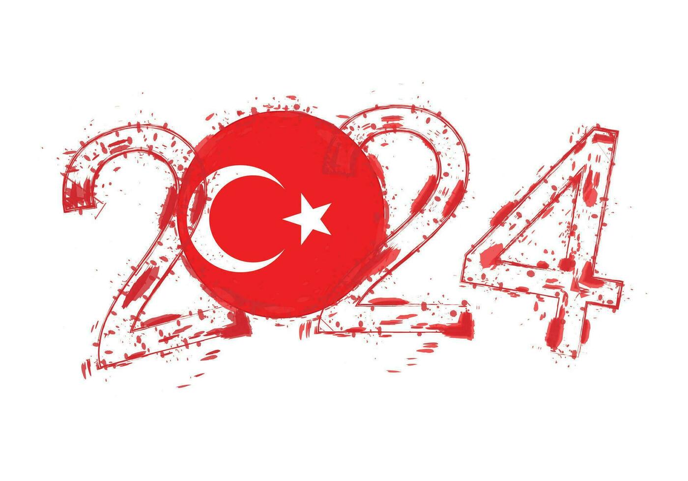 2024 Year in grunge style with flag of Turkey. vector