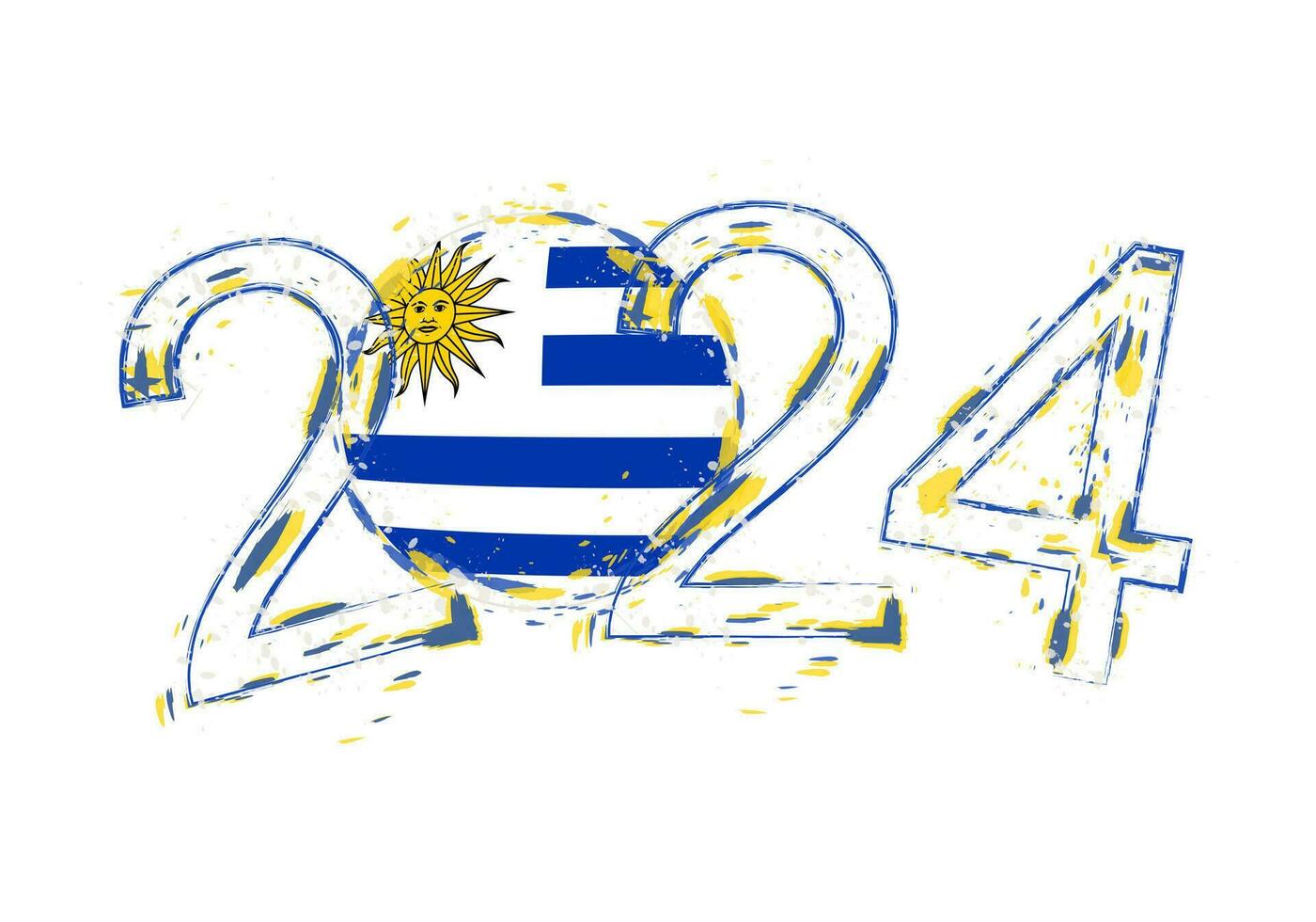 2024 año en grunge estilo con bandera de Uruguay. vector