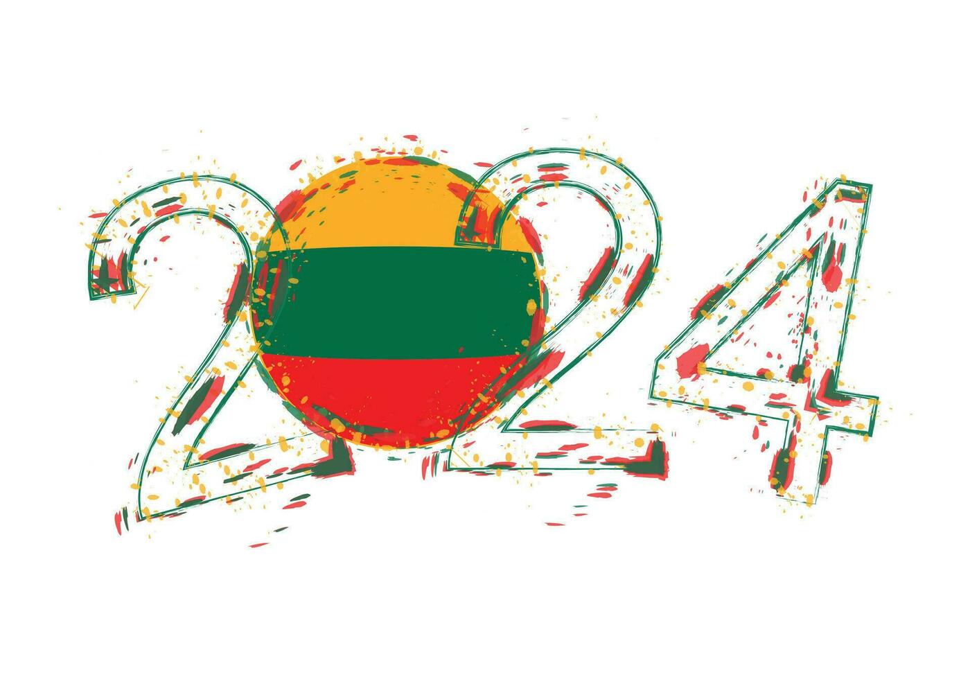 2024 Year in grunge style with flag of Lithuania. vector