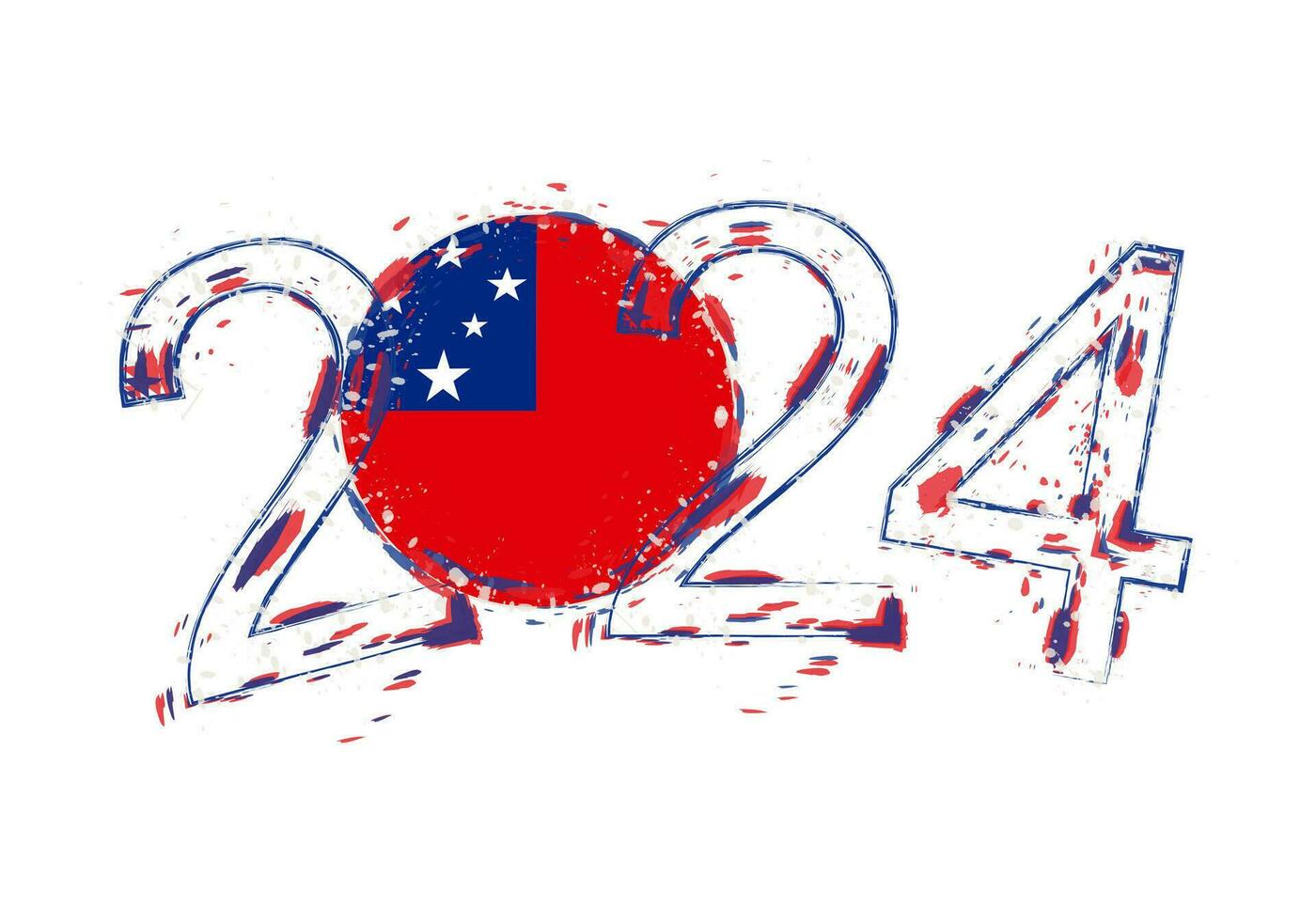 2024 Year in grunge style with flag of Samoa. vector