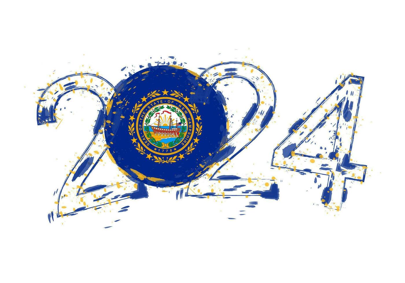 2024 año en grunge estilo con bandera de nuevo hampshire. vector