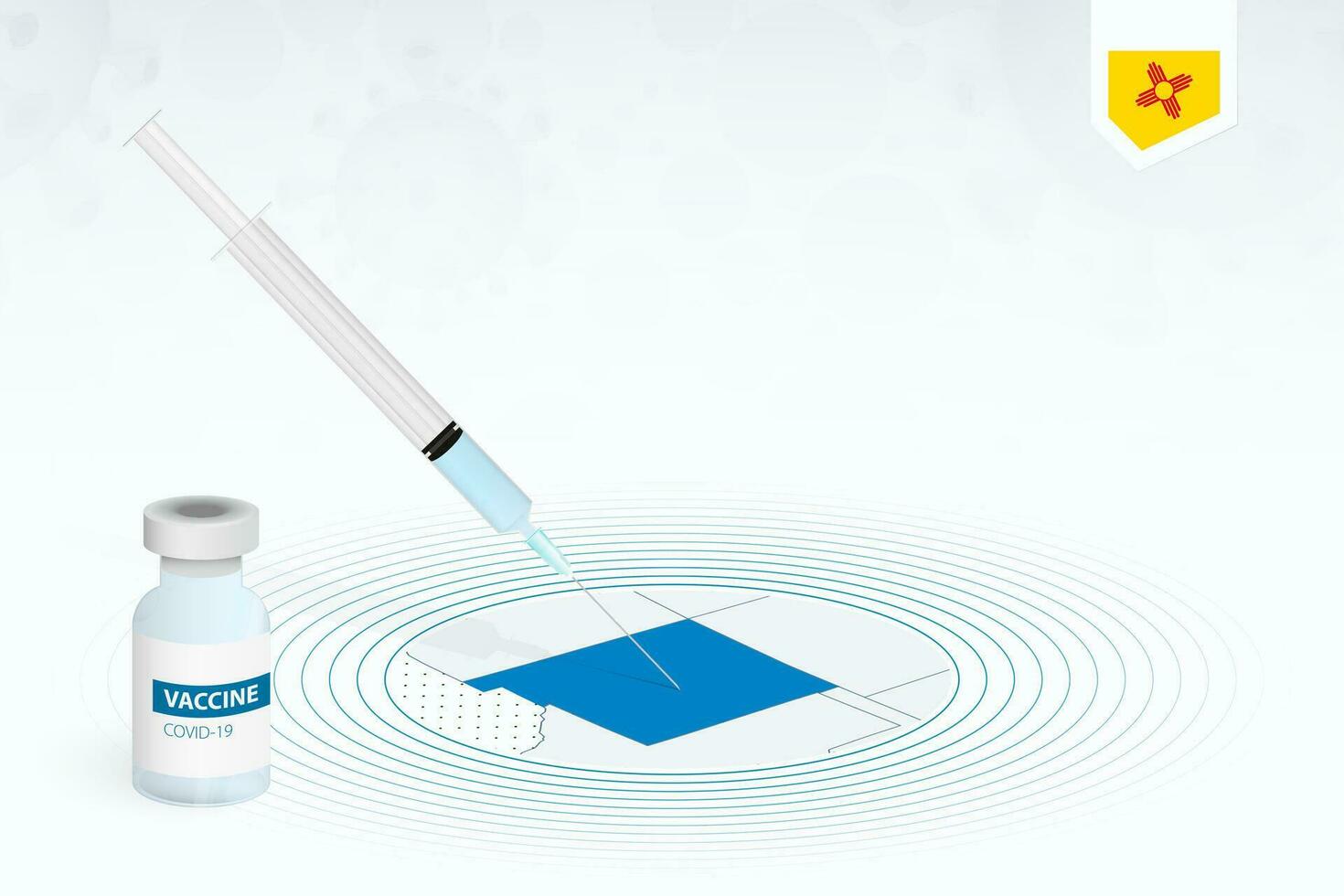 COVID-19 vaccination in New Mexico, coronavirus vaccination illustration with vaccine bottle and syringe injection in map of New Mexico. vector