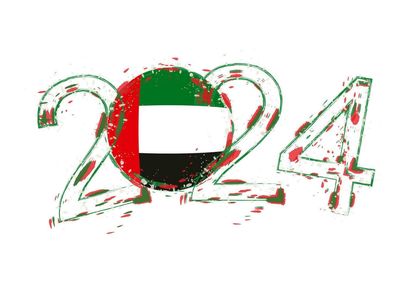 2024 Year in grunge style with flag of United Arab Emirates. vector