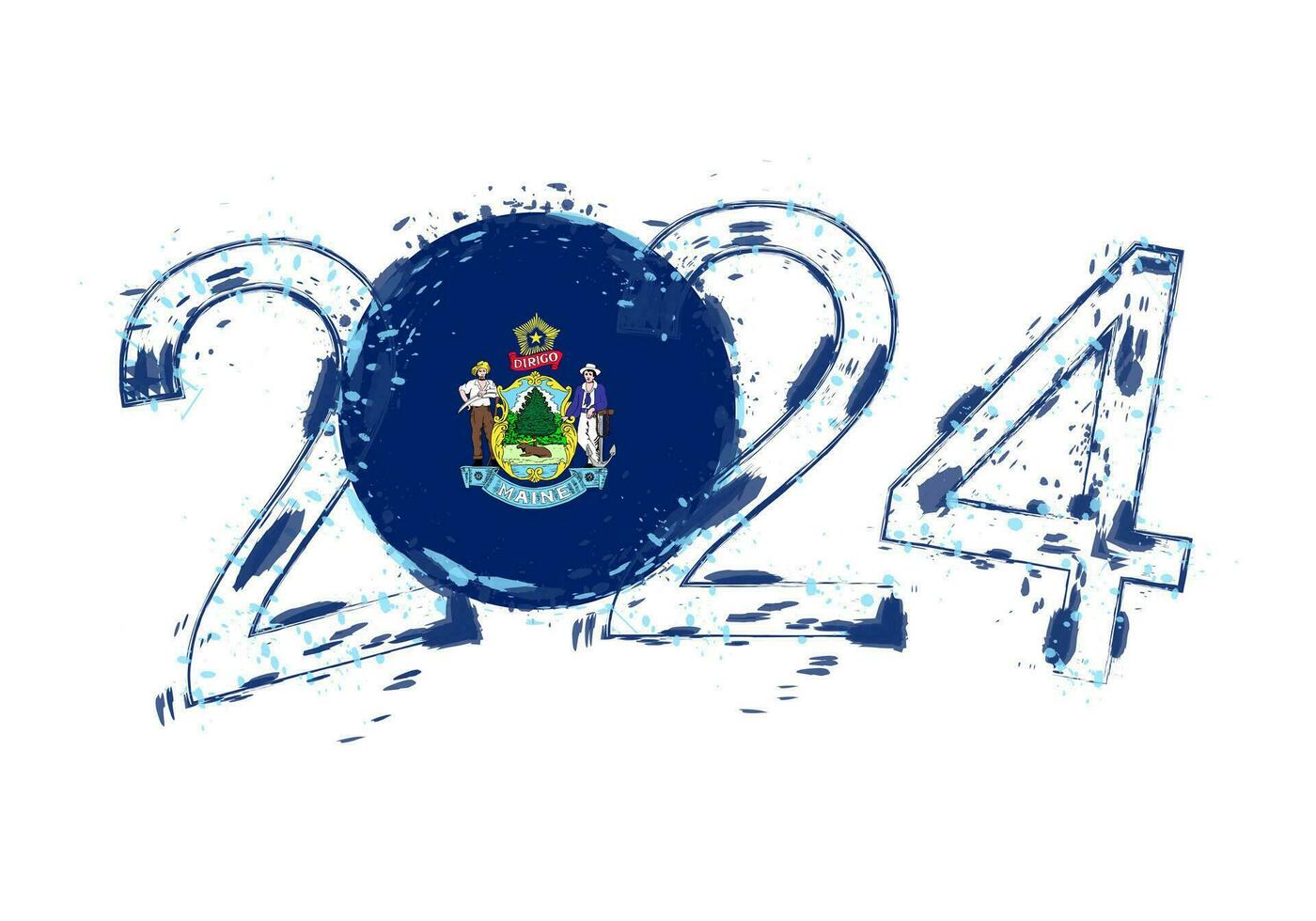 2024 año en grunge estilo con bandera de Maine. vector