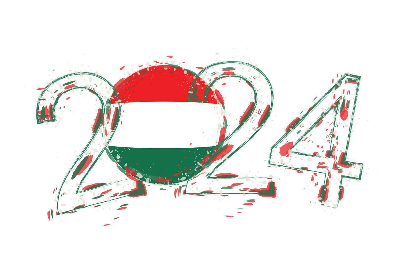 2024 Year in grunge style with flag of Hungary. vector