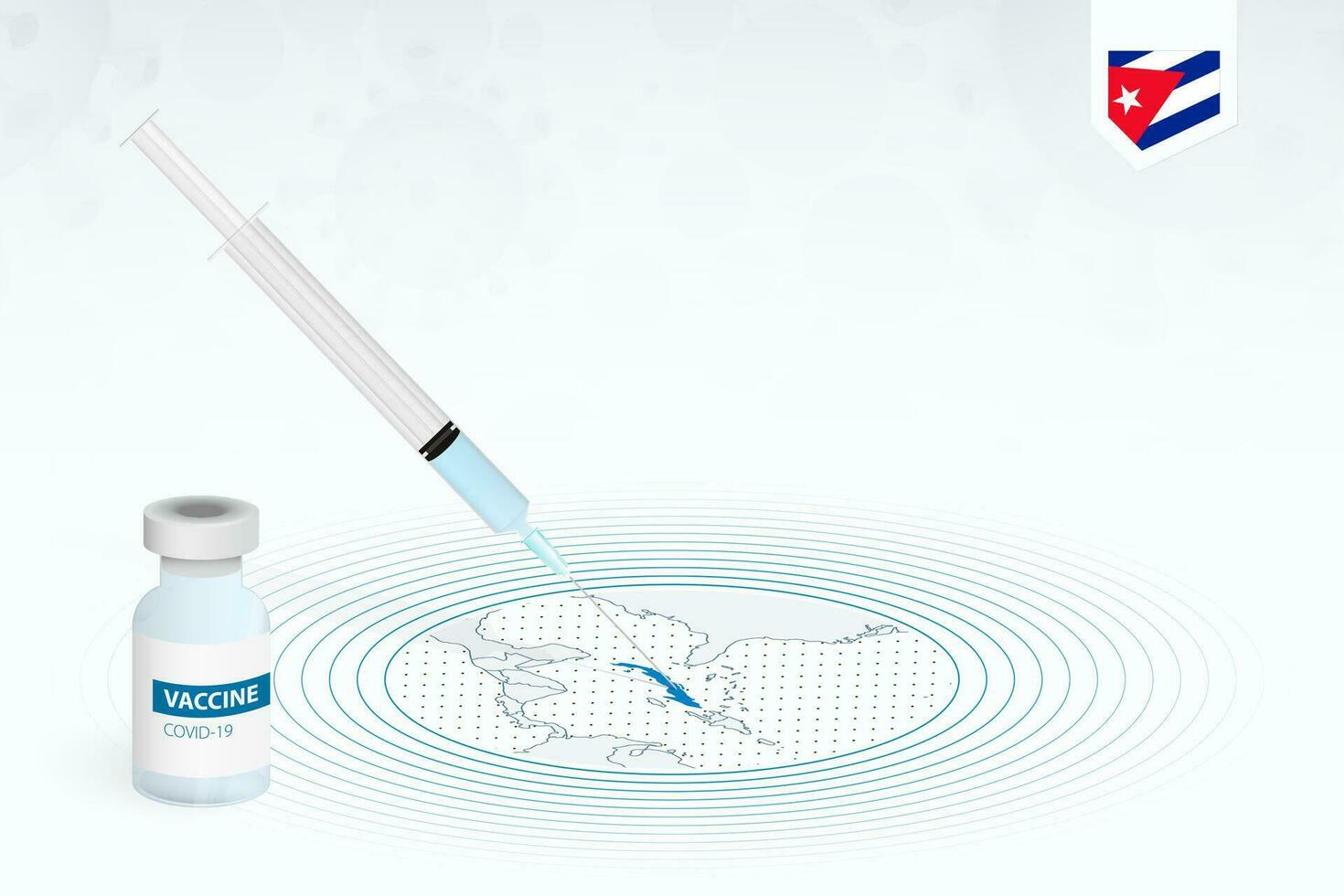 COVID-19 vaccination in Cuba, coronavirus vaccination illustration with vaccine bottle and syringe injection in map of Cuba. vector