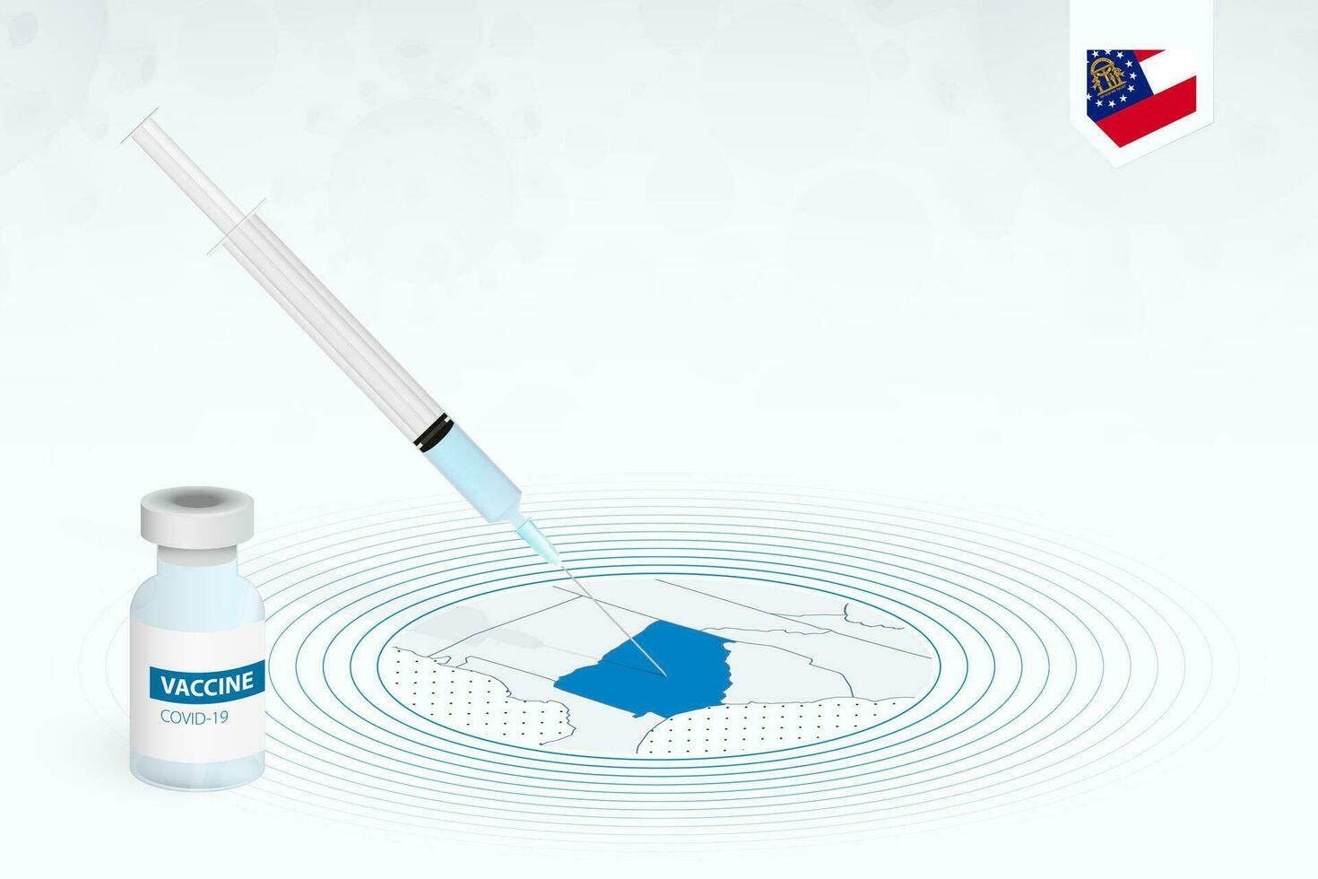 COVID-19 vaccination in Georgia, coronavirus vaccination illustration with vaccine bottle and syringe injection in map of Georgia. vector