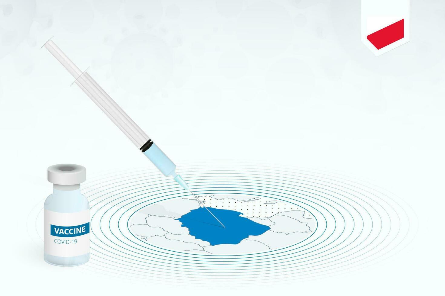 COVID-19 vaccination in Poland, coronavirus vaccination illustration with vaccine bottle and syringe injection in map of Poland. vector