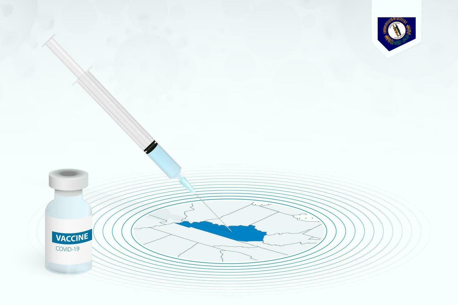 COVID-19 vaccination in Kentucky, coronavirus vaccination illustration with vaccine bottle and syringe injection in map of Kentucky. vector