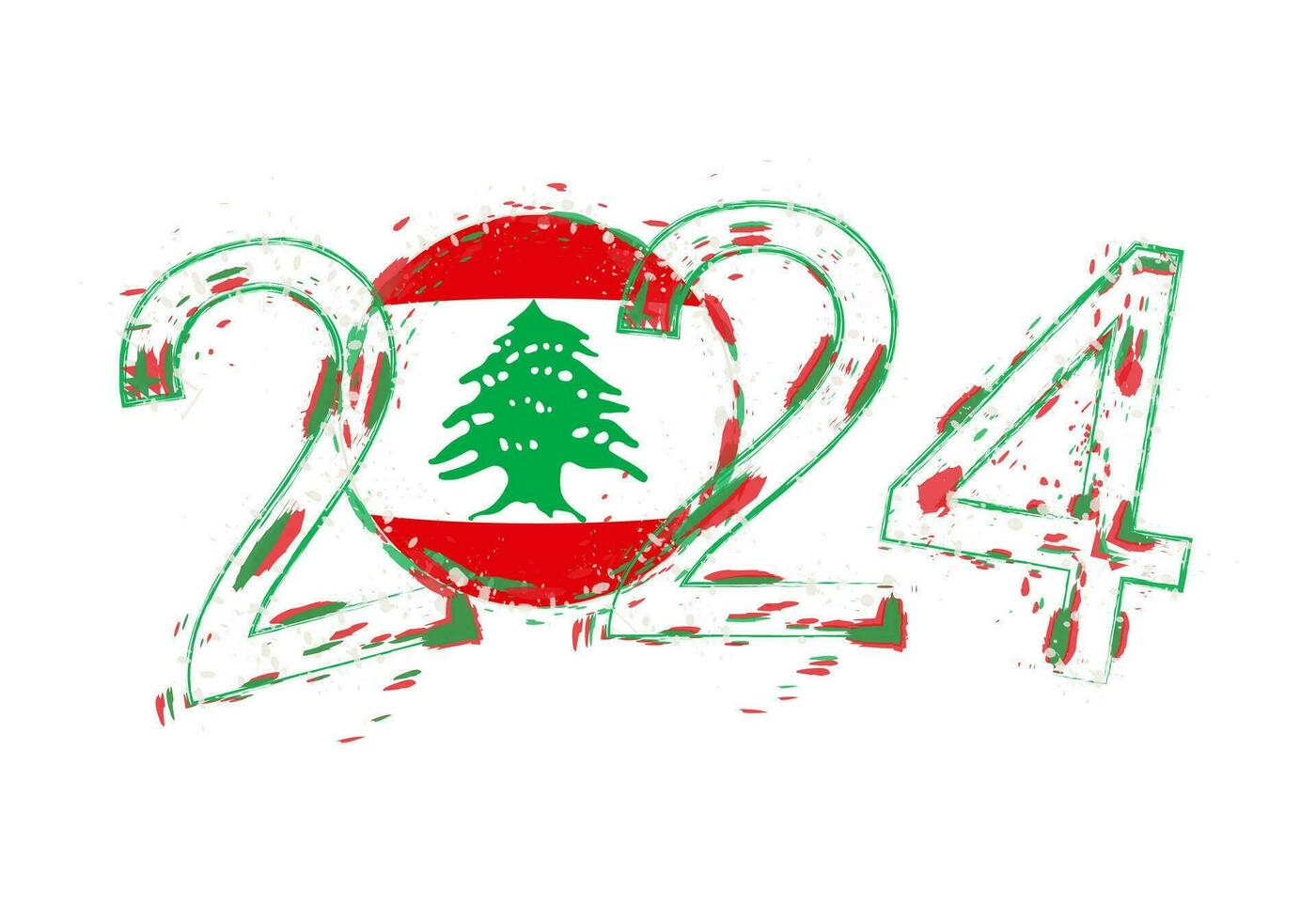 2024 Year in grunge style with flag of Lebanon. vector