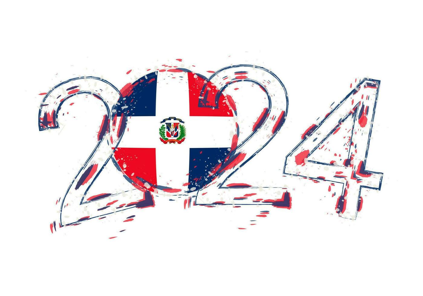 2024 Year in grunge style with flag of Dominican Republic. vector