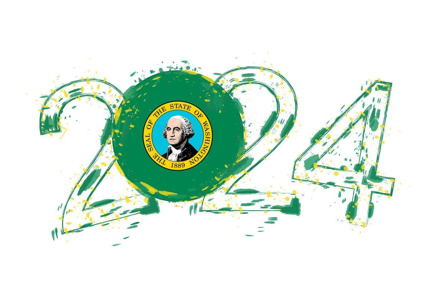 2024 año en grunge estilo con bandera de Washington. vector