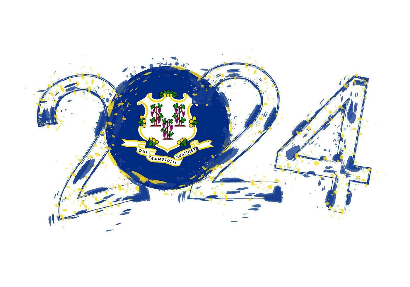 2024 año en grunge estilo con bandera de Connecticut. vector