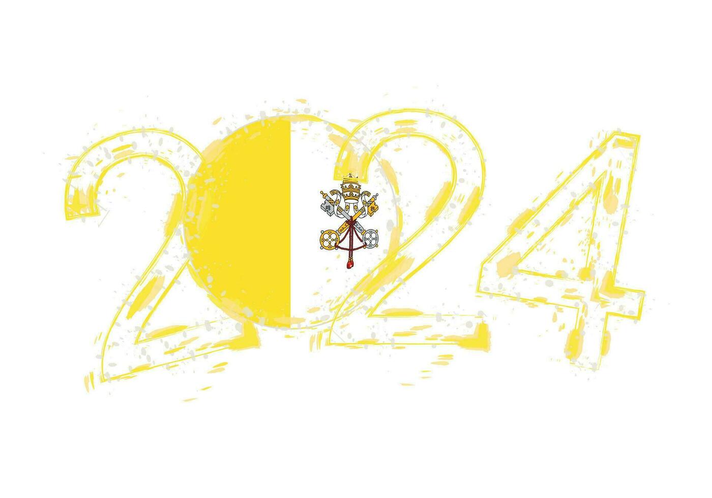 2024 Year in grunge style with flag of Vatican City. vector