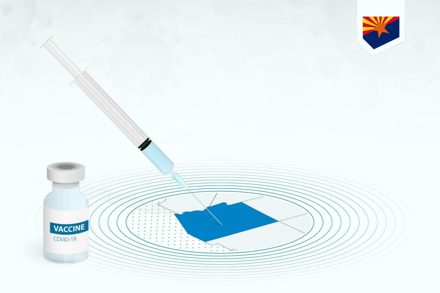 COVID-19 vaccination in Arizona, coronavirus vaccination illustration with vaccine bottle and syringe injection in map of Arizona. vector