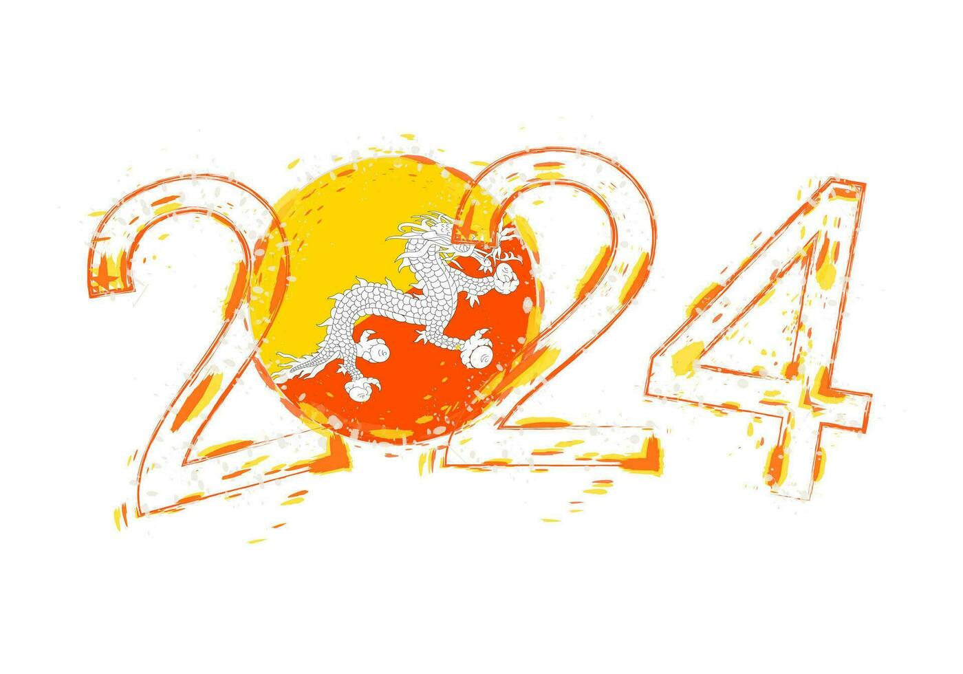 2024 Year in grunge style with flag of Bhutan. vector