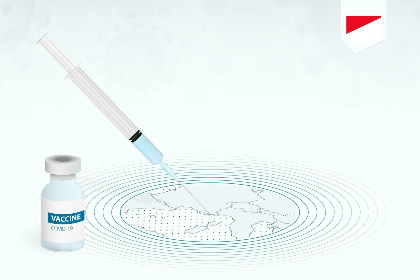 COVID-19 vaccination in Monaco, coronavirus vaccination illustration with vaccine bottle and syringe injection in map of Monaco. vector