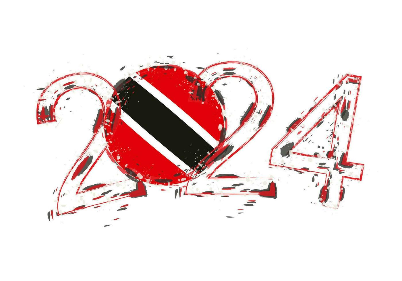 2024 Year in grunge style with flag of Trinidad and Tobago. vector