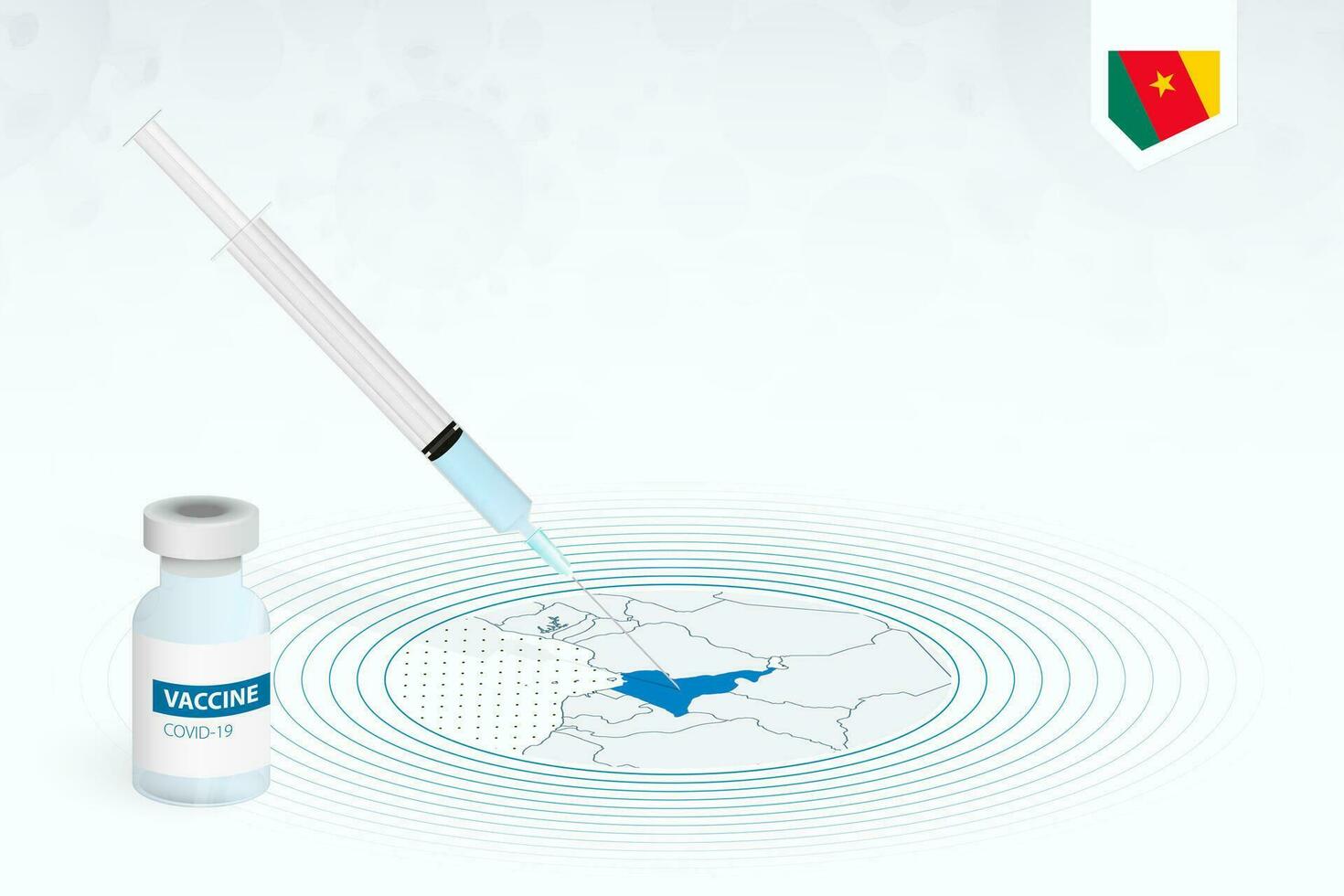 COVID-19 vaccination in Cameroon, coronavirus vaccination illustration with vaccine bottle and syringe injection in map of Cameroon. vector