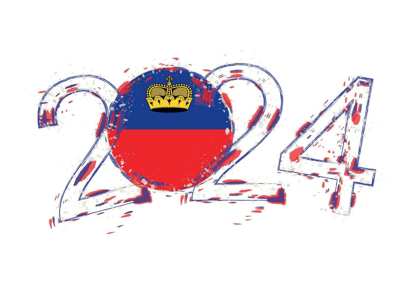 2024 Year in grunge style with flag of Liechtenstein. vector