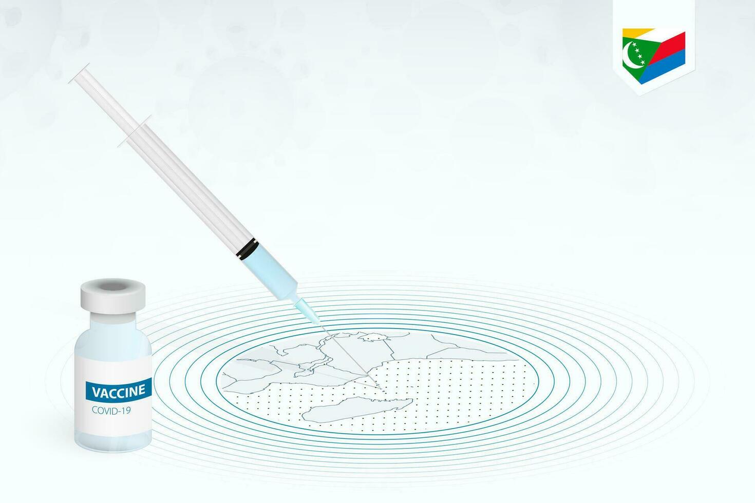 COVID-19 vaccination in Comoros, coronavirus vaccination illustration with vaccine bottle and syringe injection in map of Comoros. vector