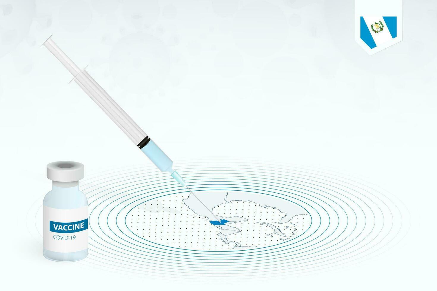 COVID-19 vaccination in Guatemala, coronavirus vaccination illustration with vaccine bottle and syringe injection in map of Guatemala. vector
