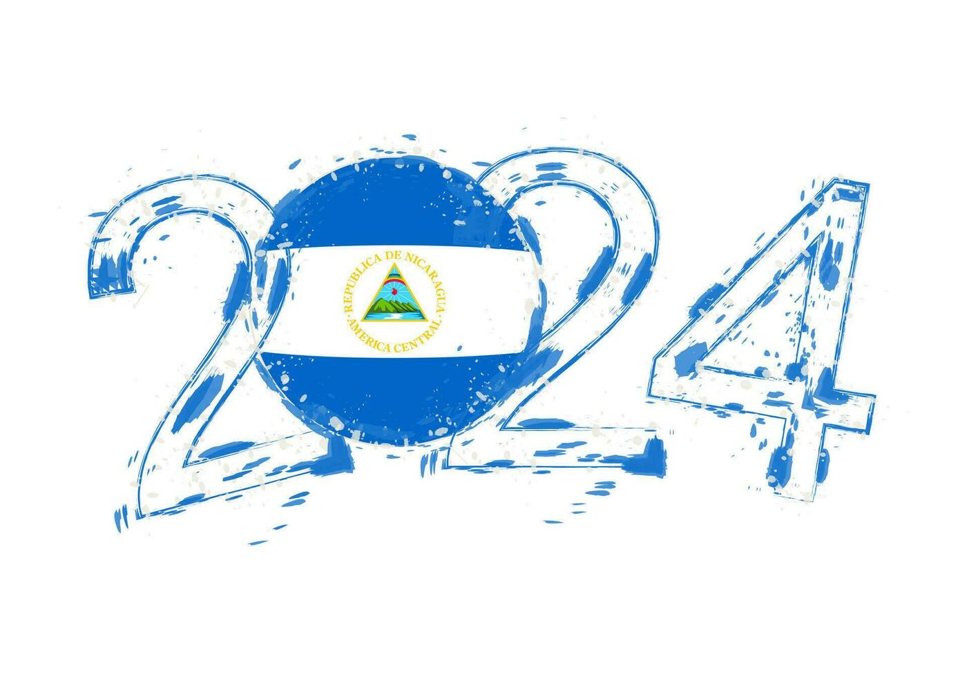 2024 Year in grunge style with flag of Nicaragua. vector