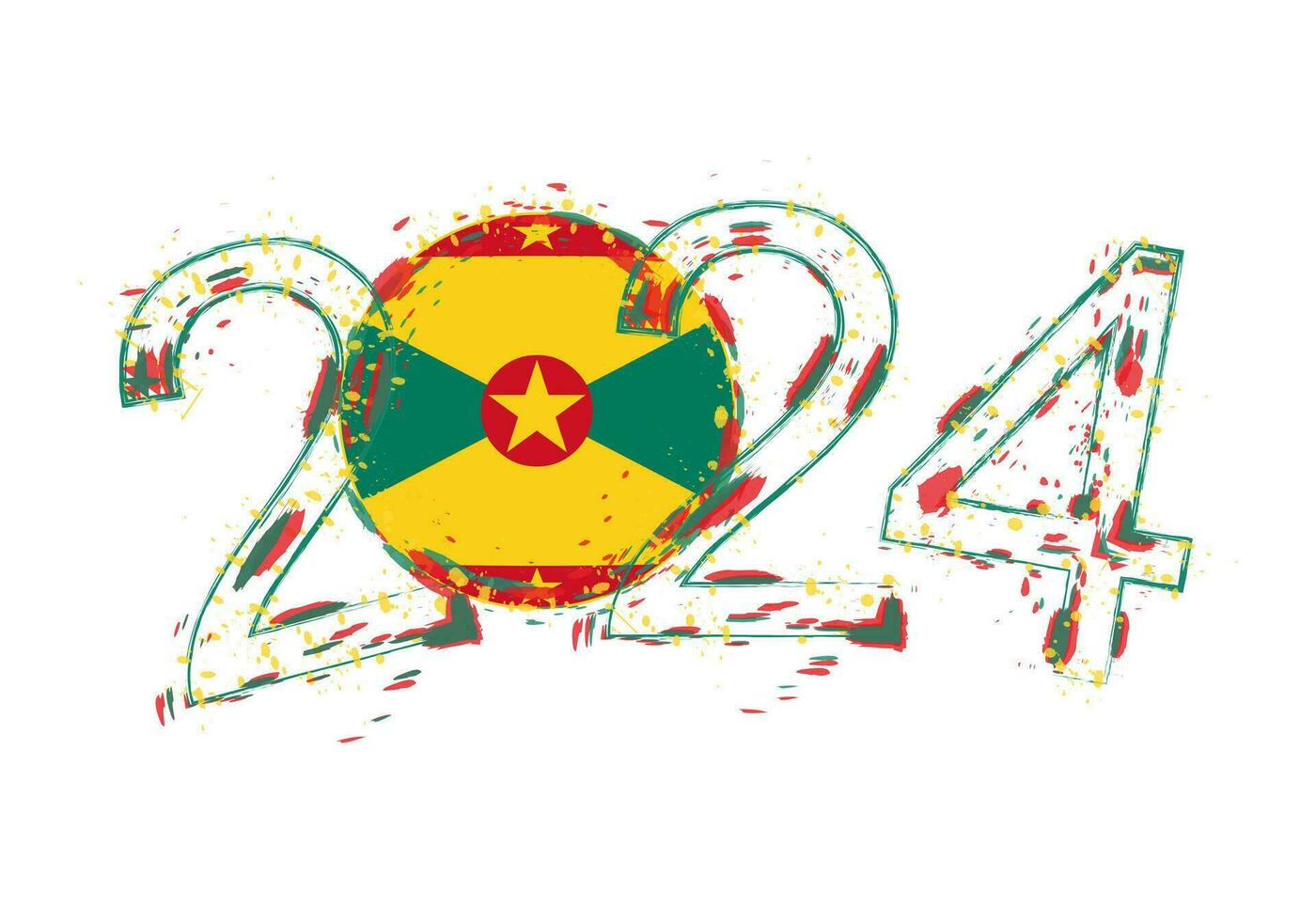 2024 Year in grunge style with flag of Grenada. vector