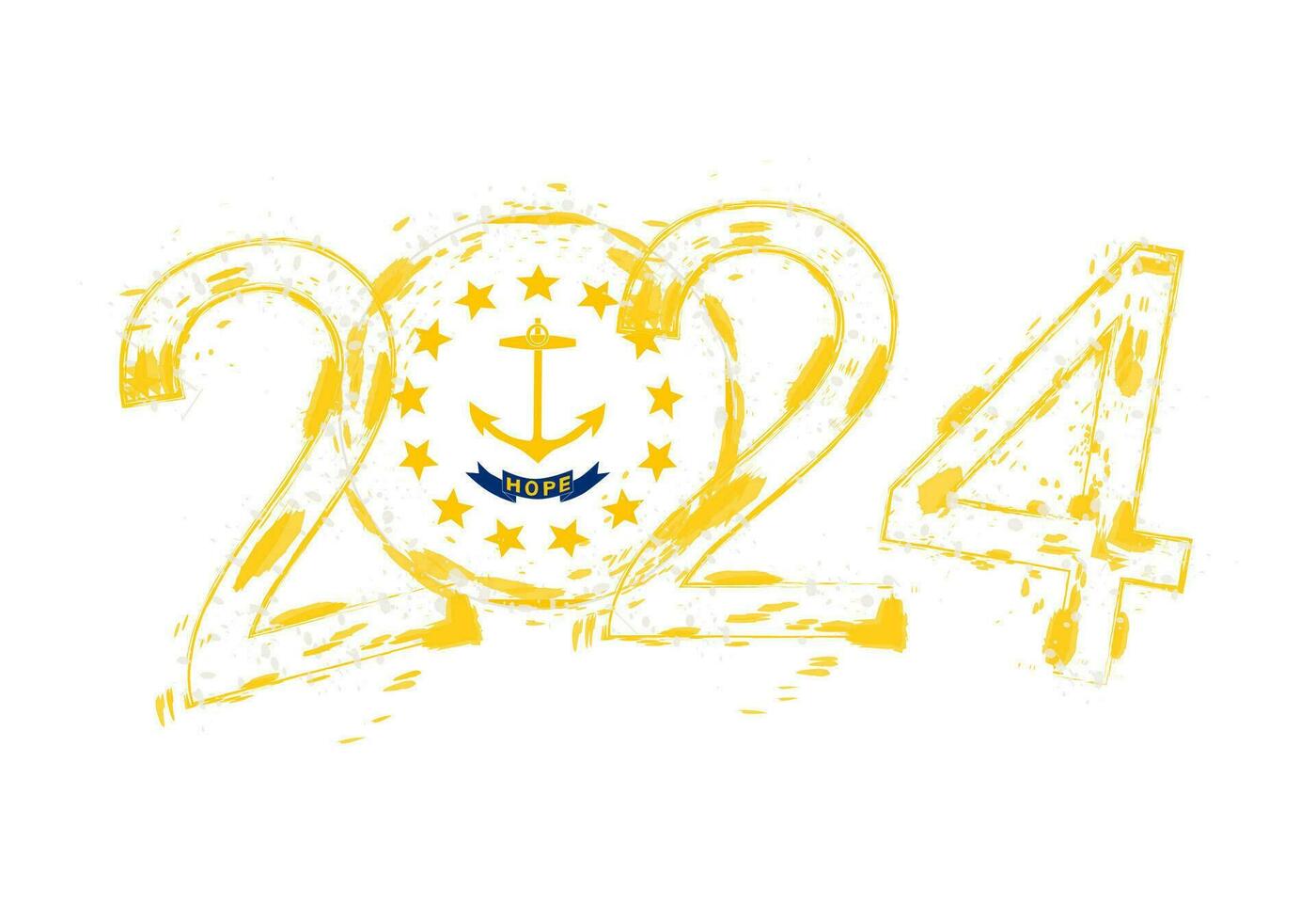 2024 Year in grunge style with flag of Rhode Island. vector