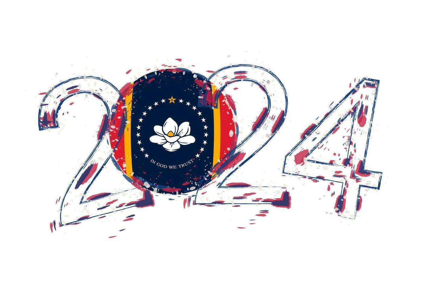 2024 año en grunge estilo con bandera de Misisipí. vector