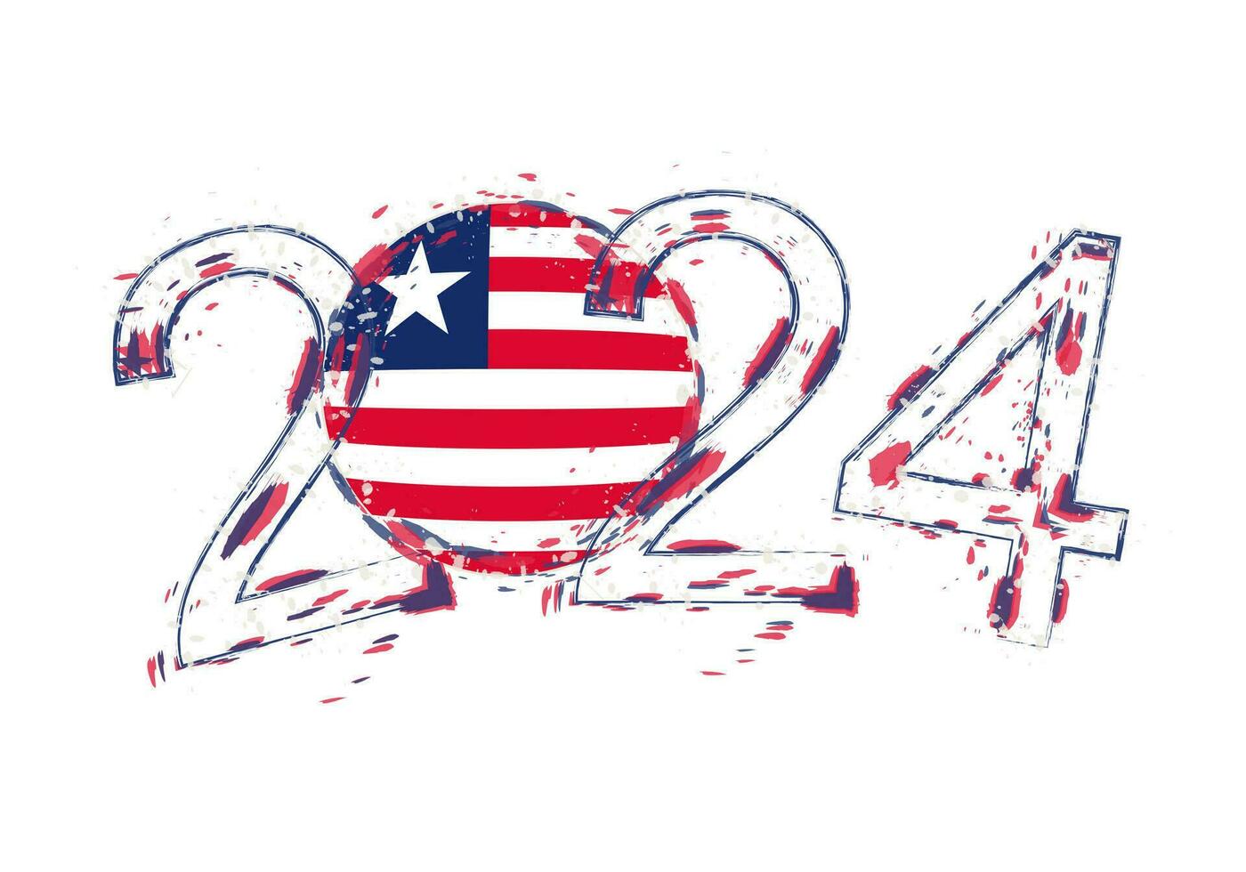 2024 Year in grunge style with flag of Liberia. vector