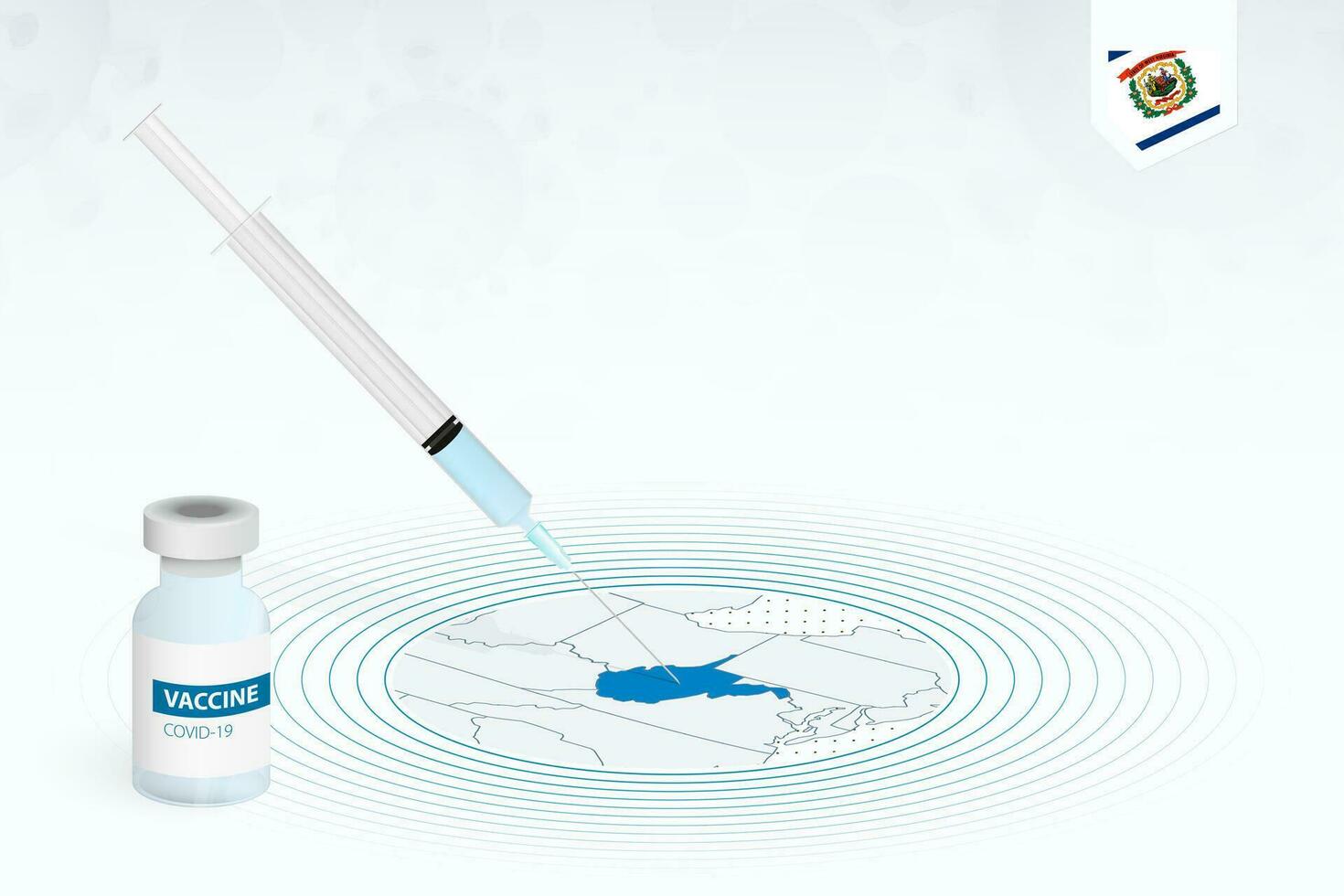 COVID-19 vaccination in West Virginia, coronavirus vaccination illustration with vaccine bottle and syringe injection in map of West Virginia. vector