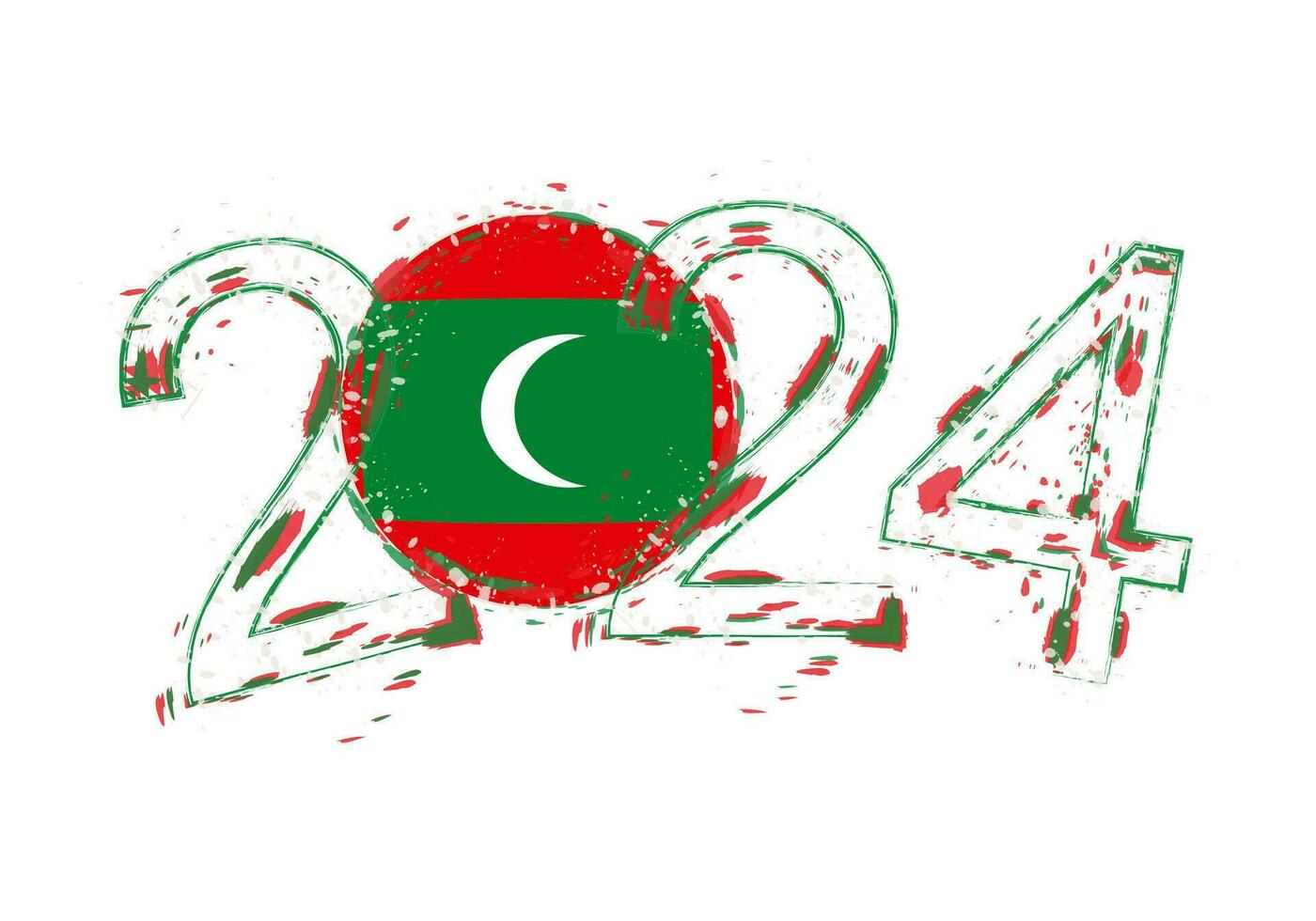 2024 Year in grunge style with flag of Maldives. vector