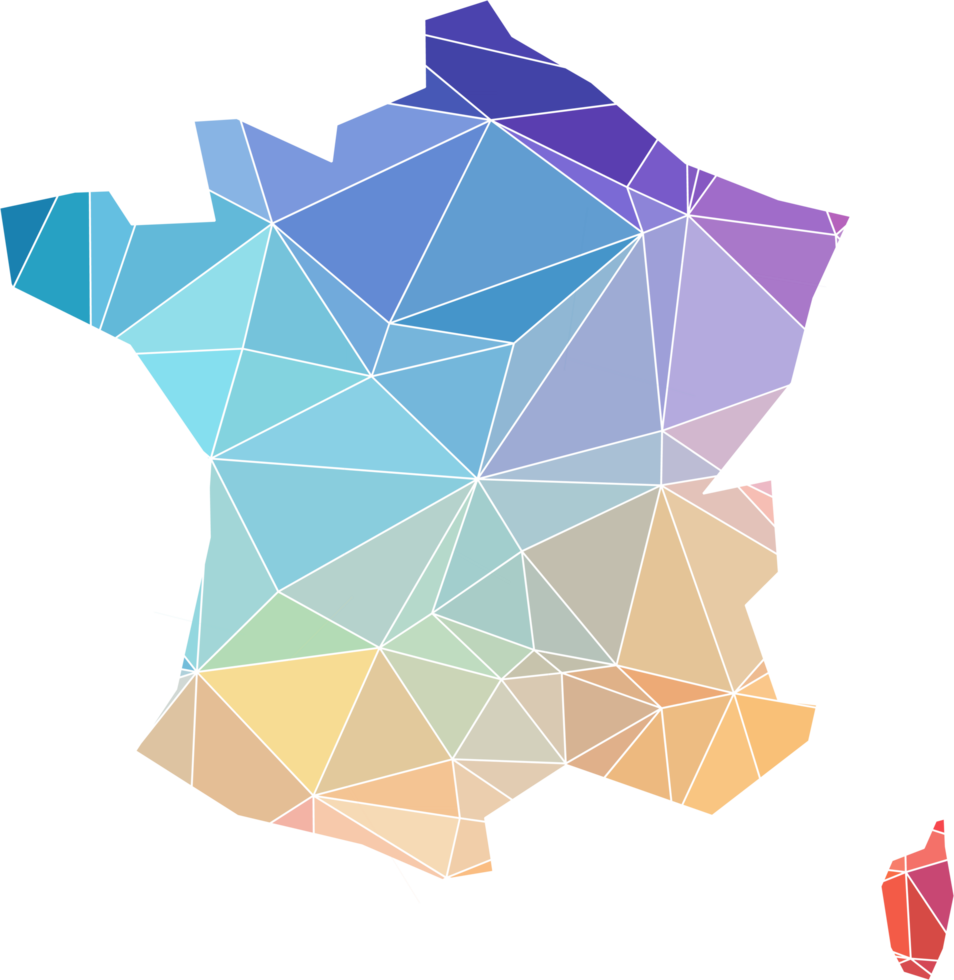 colorful abstract low polygonal of france map. png