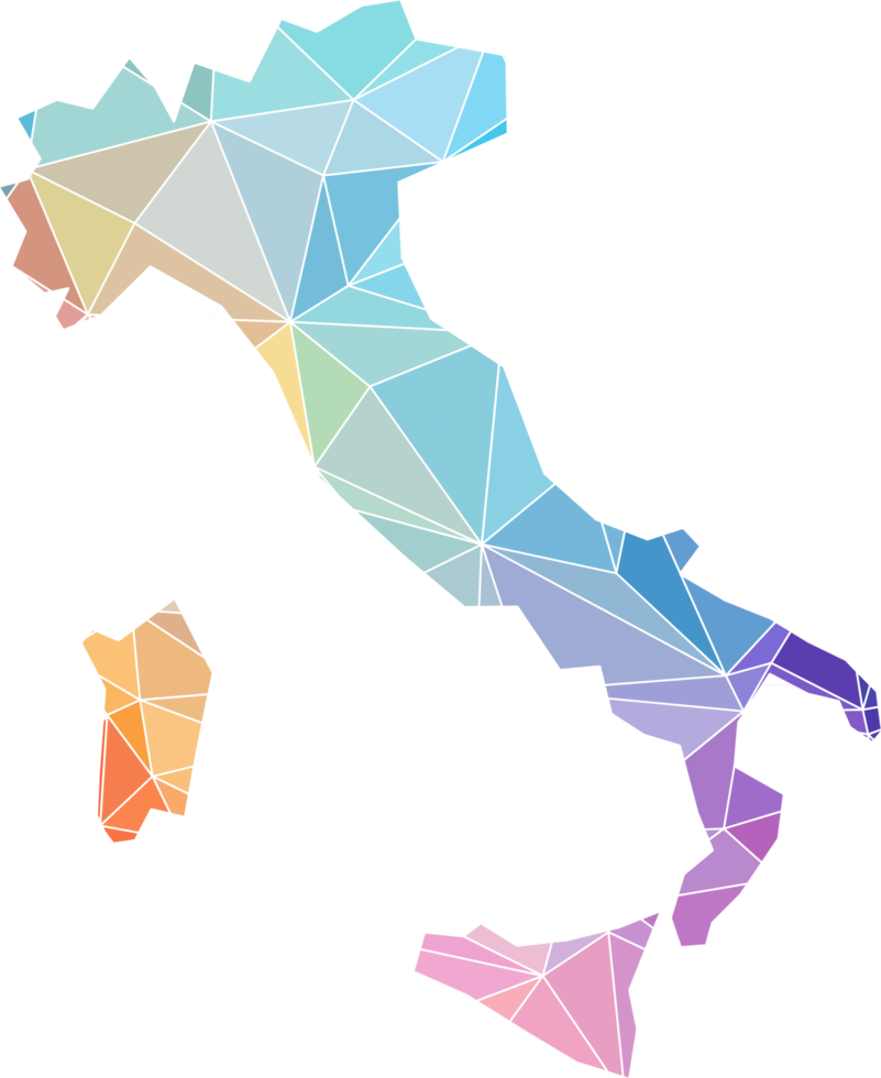 colorful abstract low polygonal of italy map. png
