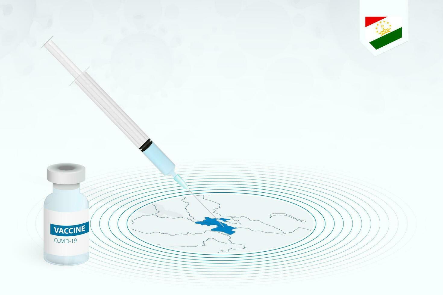 COVID-19 vaccination in Tajikistan, coronavirus vaccination illustration with vaccine bottle and syringe injection in map of Tajikistan. vector