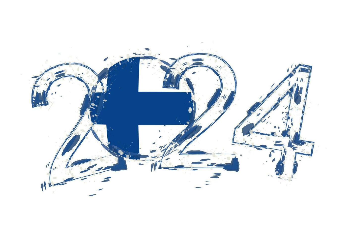 2024 año en grunge estilo con bandera de Finlandia. vector