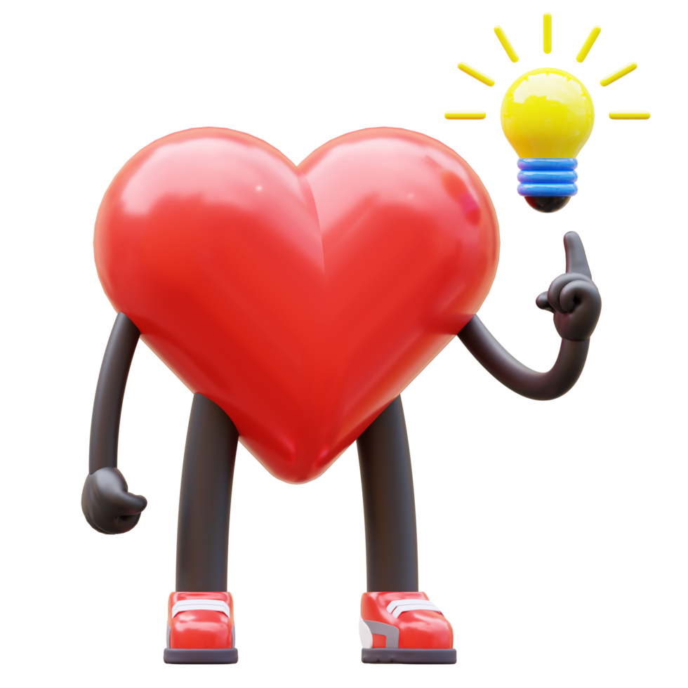 groovy vintage 3d heart character gets an idea. mascot 3d illustration png