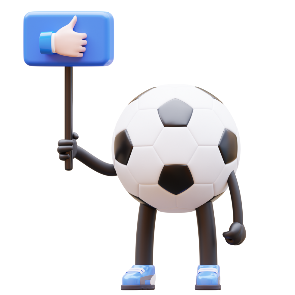 3D soccer ball character with a thumbs up sign png