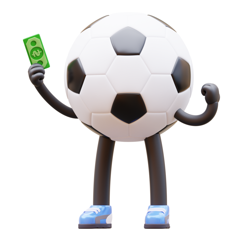 3D soccer ball character holding a money png